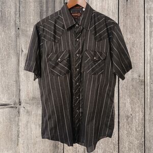 Sheplers Pearl Snap Front Western Shirt Size Large, Black & Gray, 2 Snap Pockets